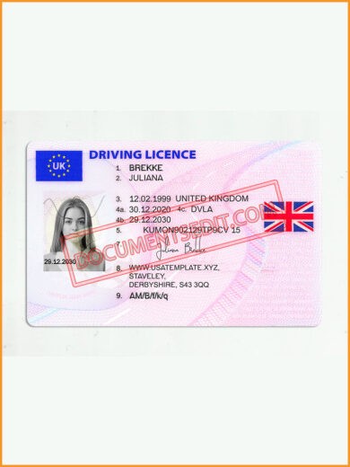UK Driver License Front