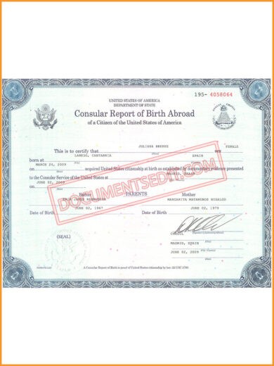 Consular Report Of Birth Abroad-United States Of America
