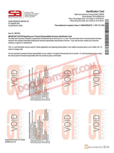 Financial Responsibility Identification Card